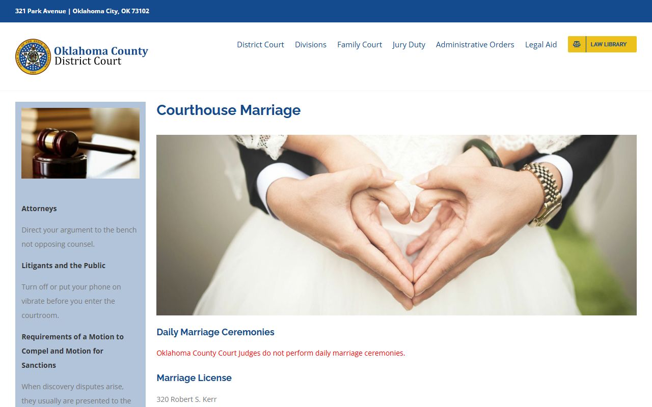 Oklahoma City marriage records courthouse information page