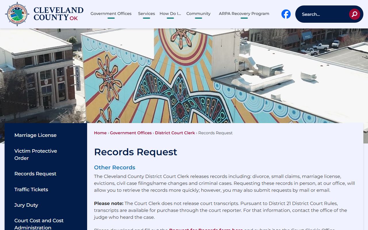 Cleveland County marriage records request page