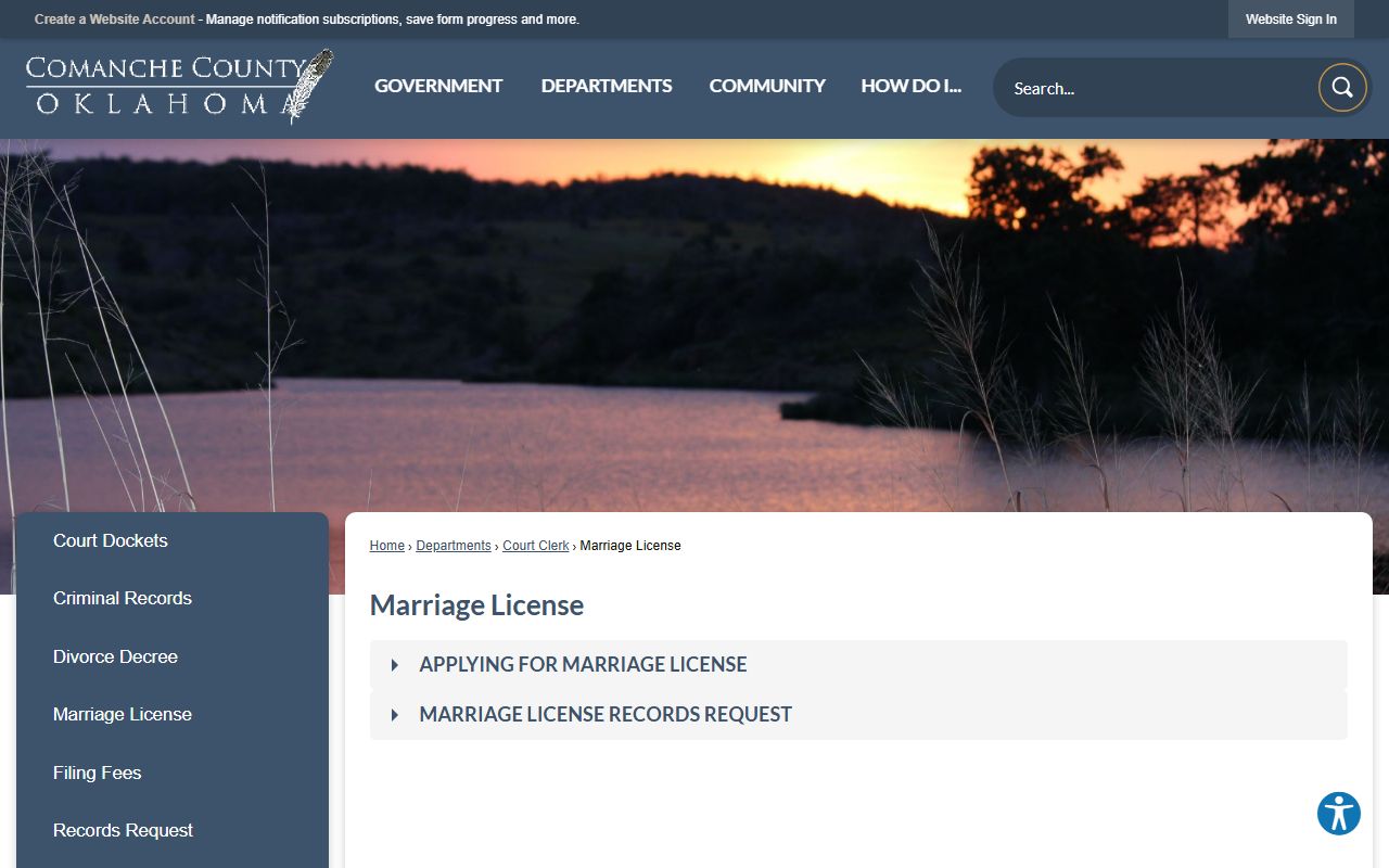 Comanche County marriage records license page