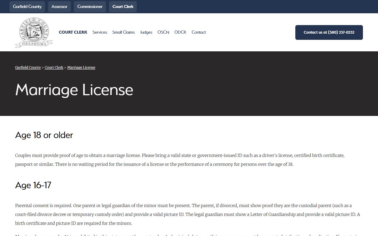 Garfield County marriage records license page