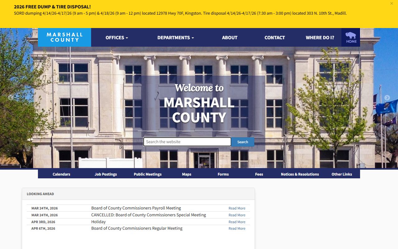 Marshall County government portal for marriage records