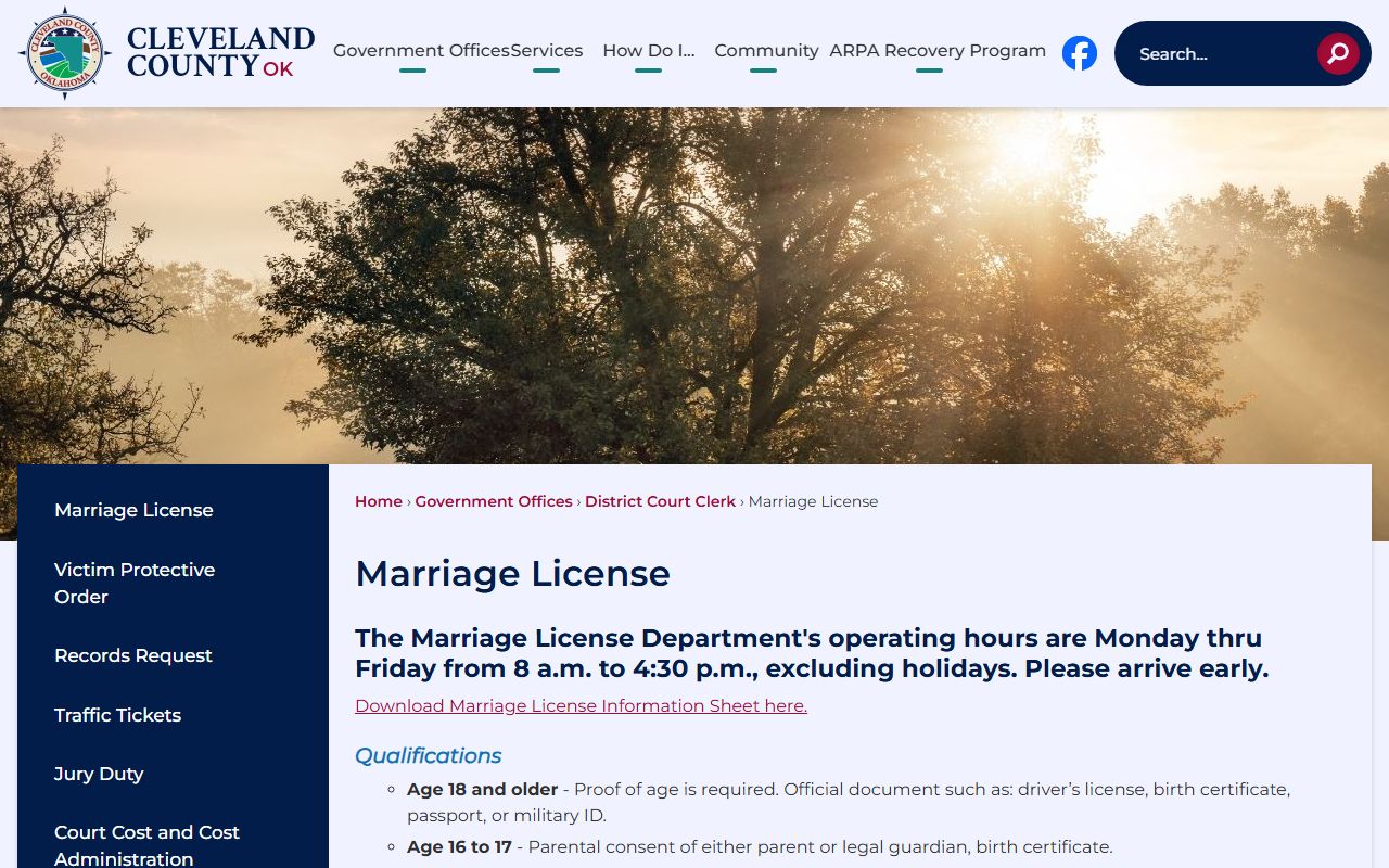 Oklahoma marriage records Cleveland County license page