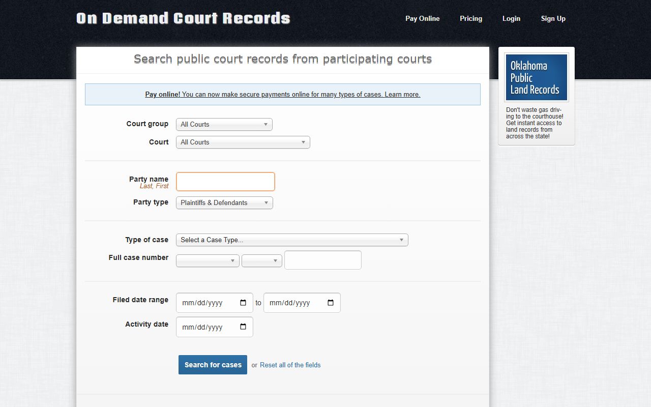 Oklahoma marriage records OSCN case search portal